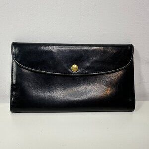 Vintage Coach Black Leather Bifold Snap Button Travel Organizer Wallet